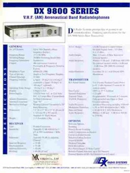 Буклет Radio Systems DX 9800 Series VHF AM Aeronautical Band Radiotelephones, 55-1535, Баград.рф
